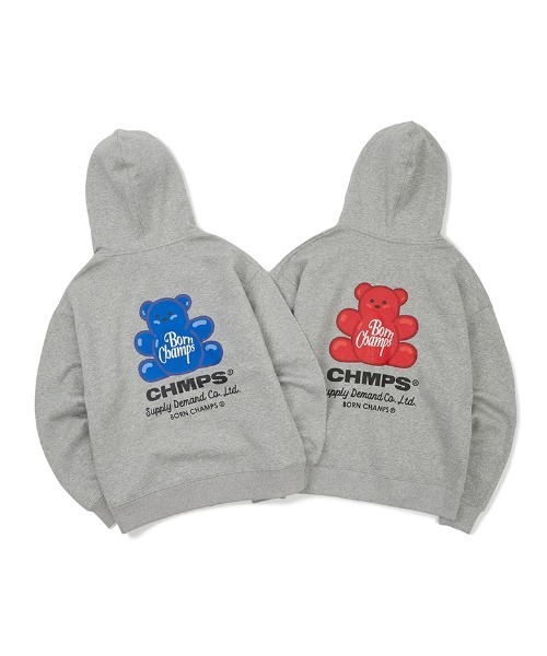 BORN CHAMPS（ボーンチャンプス）の「【BORN CHAMPS】JELLY BEAR ZIP UP / ボーンチャンプス ジェリー ベアー ジップアップ パーカー（パーカー・メンズ・グレー/レッド・SMALL/MEDIUM/LARGE）」の7枚目の写真