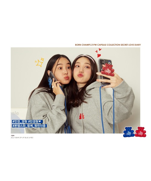 BORN CHAMPS（ボーンチャンプス）の「【BORN CHAMPS】JELLY BEAR ZIP UP / ボーンチャンプス ジェリー ベアー ジップアップ パーカー（パーカー・メンズ・グレー/レッド・SMALL/MEDIUM/LARGE）」の4枚目の写真