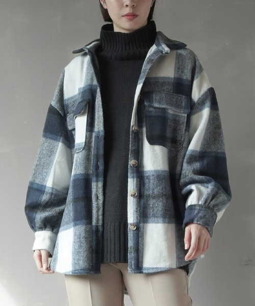 SPINNS(スピンズ)の「エコウール チェックCPOジャケット(その他アウター・レディース・ブラック/オレンジ/ブルー/グリーン・ONESIZE)」の3枚目の写真