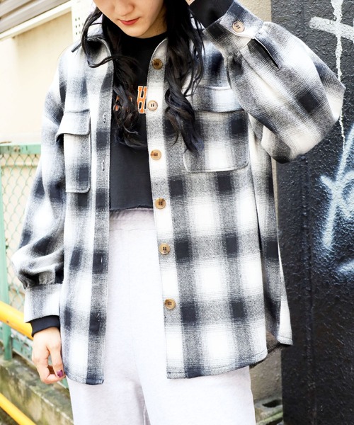 SPINNS(スピンズ)の「エコウール チェックCPOジャケット(その他アウター・レディース・ブラック/オレンジ/ブルー/グリーン・ONESIZE)」の1枚目の写真