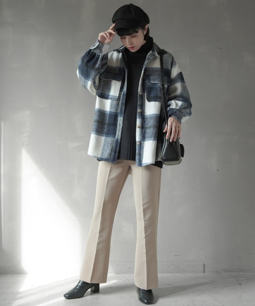 SPINNS(スピンズ)の「エコウール チェックCPOジャケット(その他アウター・レディース・ブラック/オレンジ/ブルー/グリーン・ONESIZE)」の6枚目の写真