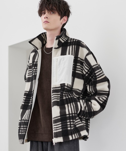 ETELIO(エテリオ)の「【25AW】防風ボア袖ライン切替スタンドネックジャケット(ドローコード付き)(ブルゾン・メンズ・ワイン/グレー/アイボリー/ブラック/モカ/チェック/グレー系/ブラック系/ブラウン系・L/M/S/XL)」の2枚目の写真