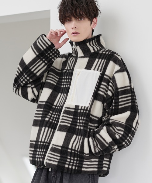 25AW】防風ボア袖ライン切替スタンドネックジャケット(ドローコード