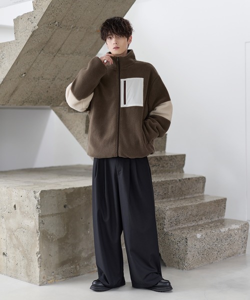 NATIONAL GEOGRAPHIC ブルゾン　激レア韓国限定 25AW】防風ボア袖ライン切替スタンドネックジャケット(ドローコード