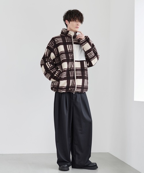 25AW】防風ボア袖ライン切替スタンドネックジャケット(ドローコード