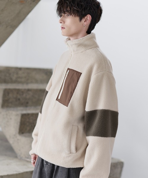 ETELIO(エテリオ)の「【25AW】防風ボア袖ライン切替スタンドネックジャケット(ドローコード付き)(ブルゾン・メンズ・ワイン/グレー/アイボリー/ブラック/モカ/チェック/グレー系/ブラック系/ブラウン系・L/M/S/XL)」の15枚目の写真