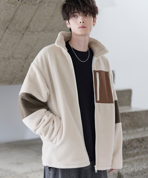 ETELIO(エテリオ)の「【25AW】防風ボア袖ライン切替スタンドネックジャケット(ドローコード付き)(ブルゾン・メンズ・ワイン/グレー/アイボリー/ブラック/モカ/チェック/グレー系/ブラック系/ブラウン系・L/M/S/XL)」の16枚目の写真