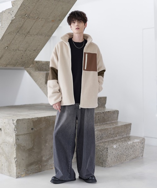 ETELIO(エテリオ)の「【25AW】防風ボア袖ライン切替スタンドネックジャケット(ドローコード付き)(ブルゾン・メンズ・ワイン/グレー/アイボリー/ブラック/モカ/チェック/グレー系/ブラック系/ブラウン系・L/M/S/XL)」の18枚目の写真