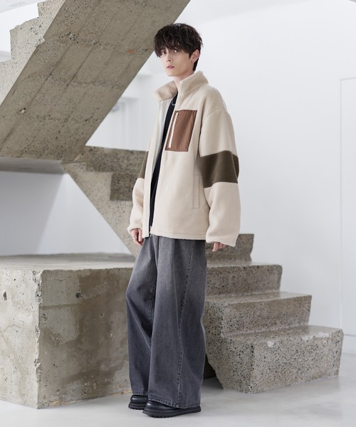 ETELIO(エテリオ)の「【25AW】防風ボア袖ライン切替スタンドネックジャケット(ドローコード付き)(ブルゾン・メンズ・ワイン/グレー/アイボリー/ブラック/モカ/チェック/グレー系/ブラック系/ブラウン系・L/M/S/XL)」の20枚目の写真