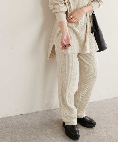 PUAL CE CIN（ピュアルセシン）の「ワイドRIBニットパンツ（その他パンツ・レディース・ブラック/ベージュ/ミント/オートミール・FREE）」の3枚目の写真