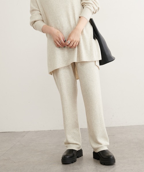 PUAL CE CIN（ピュアルセシン）の「ワイドRIBニットパンツ（その他パンツ・レディース・ブラック/ベージュ/ミント/オートミール・FREE）」の6枚目の写真