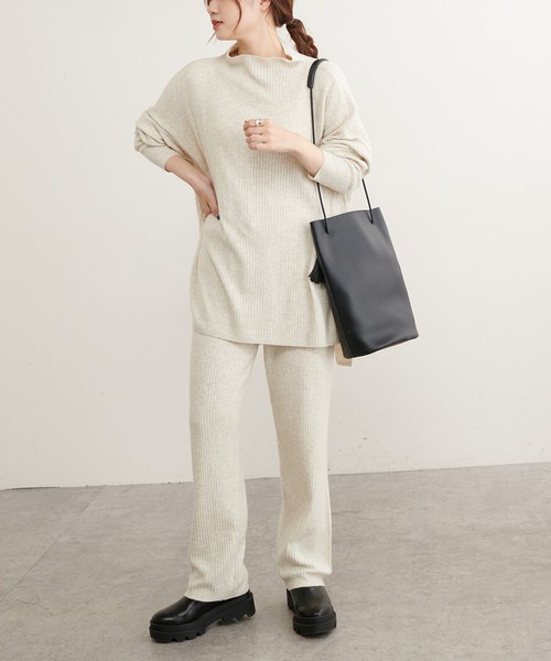 PUAL CE CIN（ピュアルセシン）の「ワイドRIBニットパンツ（その他パンツ・レディース・ブラック/ベージュ/ミント/オートミール・FREE）」の9枚目の写真