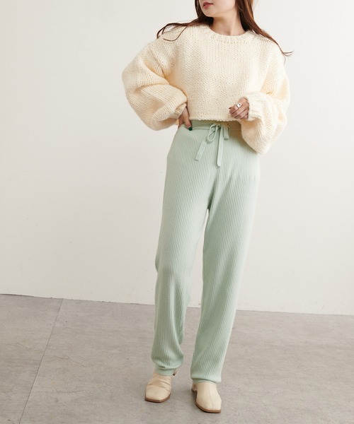PUAL CE CIN（ピュアルセシン）の「ワイドRIBニットパンツ（その他パンツ・レディース・ブラック/ベージュ/ミント/オートミール・FREE）」の12枚目の写真