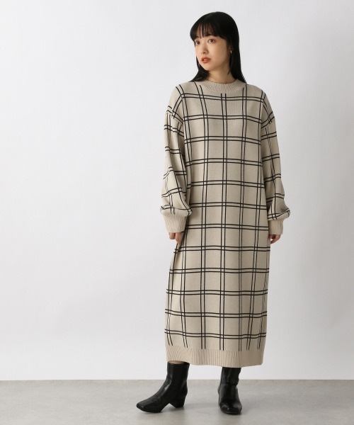 LOWRYS FARM（ローリーズファーム）の「ウィンドウペン柄ワンピース　259260（ワンピース・レディース・ブラック/アイボリー/ダークブラウン・FREE）」の4枚目の写真