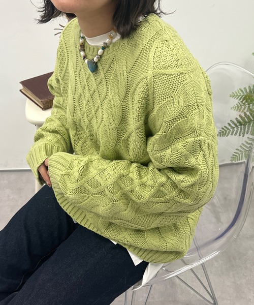 kutir（クティール）の「ケーブルニット（ニット/セーター・レディース・オフホワイト/ブラック/オレンジ/ミント・FREE）」の3枚目の写真