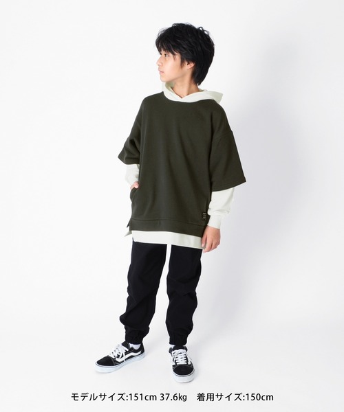 GLAZOS（グラソス）の「裏毛・ドロップショルダーレイヤードパーカー（パーカー・キッズ・ホワイト/ダークグリーン/パープル/チャコールグレー・150cm/130cm/160cm/140cm/170cm）」の8枚目の写真