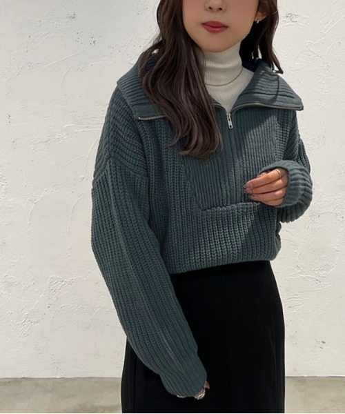 apres jour mignon(アプレジュールミニョン)の「ハーフジップニット【ZOZOTOWN限定アイテム】(ニット/セーター・レディース・アイボリー/ブラック/ブルー・フリー/X-LARGE)」の3枚目の写真