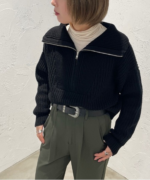 apres jour mignon(アプレジュールミニョン)の「ハーフジップニット【ZOZOTOWN限定アイテム】(ニット/セーター・レディース・アイボリー/ブラック/ブルー・フリー/X-LARGE)」の2枚目の写真