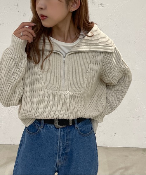 apres jour mignon(アプレジュールミニョン)の「ハーフジップニット【ZOZOTOWN限定アイテム】(ニット/セーター・レディース・アイボリー/ブラック/ブルー・フリー/X-LARGE)」の18枚目の写真