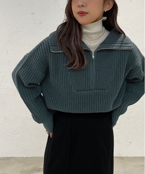 apres jour mignon(アプレジュールミニョン)の「ハーフジップニット【ZOZOTOWN限定アイテム】(ニット/セーター・レディース・アイボリー/ブラック/ブルー・フリー/X-LARGE)」の12枚目の写真
