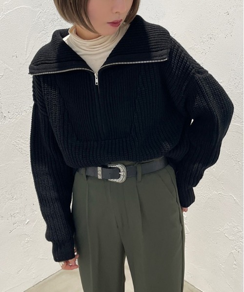 apres jour mignon(アプレジュールミニョン)の「ハーフジップニット【ZOZOTOWN限定アイテム】(ニット/セーター・レディース・アイボリー/ブラック/ブルー・フリー/X-LARGE)」の4枚目の写真