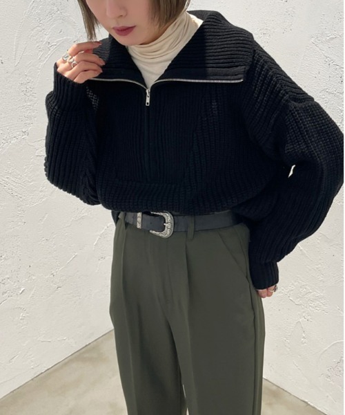 apres jour mignon(アプレジュールミニョン)の「ハーフジップニット【ZOZOTOWN限定アイテム】(ニット/セーター・レディース・アイボリー/ブラック/ブルー・フリー/X-LARGE)」の5枚目の写真