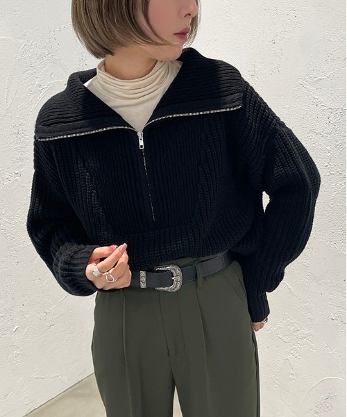 apres jour mignon(アプレジュールミニョン)の「ハーフジップニット【ZOZOTOWN限定アイテム】(ニット/セーター・レディース・アイボリー/ブラック/ブルー・フリー/X-LARGE)」の6枚目の写真