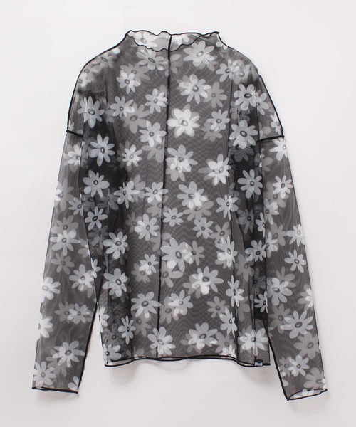 RNA（アールエヌエー）の「M1826 フラワー柄メッシュロングTシャツ（Tシャツ/カットソー・レディース・ライトグリーン/ホワイト×ブルー/ブラック×ホワイト・MEDIUM）」の2枚目の写真