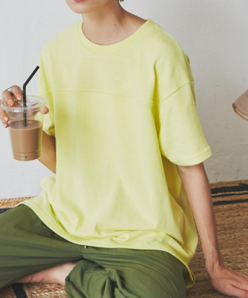 Auntie Rosa Holiday(アンティローザホリデー)の「ヘビーウェイトフットボールT(Tシャツ/カットソー・レディース・グリーン/オフホワイト/ライトブルー/イエロー/ピンク/チャコールグレー・FREE)」の1枚目の写真