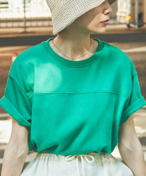 Auntie Rosa Holiday(アンティローザホリデー)の「ヘビーウェイトフットボールT(Tシャツ/カットソー・レディース・グリーン/オフホワイト/ライトブルー/イエロー/ピンク/チャコールグレー・FREE)」の5枚目の写真