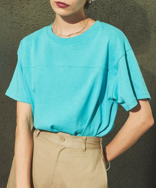Auntie Rosa Holiday(アンティローザホリデー)の「ヘビーウェイトフットボールT(Tシャツ/カットソー・レディース・グリーン/オフホワイト/ライトブルー/イエロー/ピンク/チャコールグレー・FREE)」の6枚目の写真