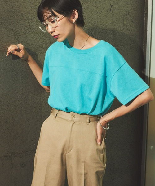 Auntie Rosa Holiday(アンティローザホリデー)の「ヘビーウェイトフットボールT(Tシャツ/カットソー・レディース・グリーン/オフホワイト/ライトブルー/イエロー/ピンク/チャコールグレー・FREE)」の7枚目の写真