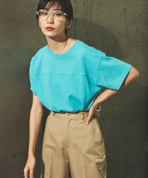 Auntie Rosa Holiday(アンティローザホリデー)の「ヘビーウェイトフットボールT(Tシャツ/カットソー・レディース・グリーン/オフホワイト/ライトブルー/イエロー/ピンク/チャコールグレー・FREE)」の8枚目の写真