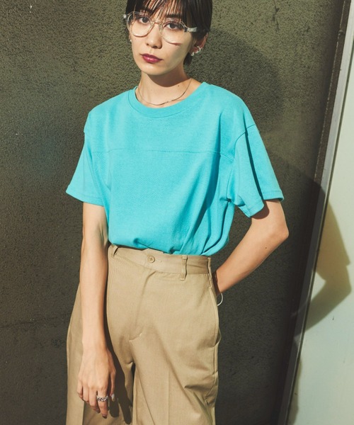 Auntie Rosa Holiday(アンティローザホリデー)の「ヘビーウェイトフットボールT(Tシャツ/カットソー・レディース・グリーン/オフホワイト/ライトブルー/イエロー/ピンク/チャコールグレー・FREE)」の9枚目の写真