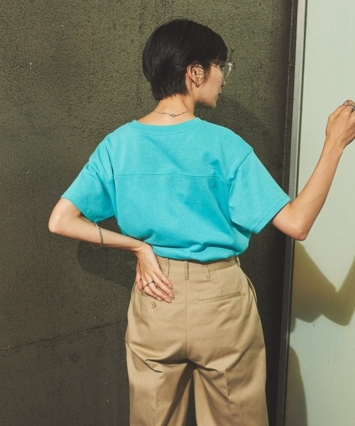 Auntie Rosa Holiday(アンティローザホリデー)の「ヘビーウェイトフットボールT(Tシャツ/カットソー・レディース・グリーン/オフホワイト/ライトブルー/イエロー/ピンク/チャコールグレー・FREE)」の11枚目の写真