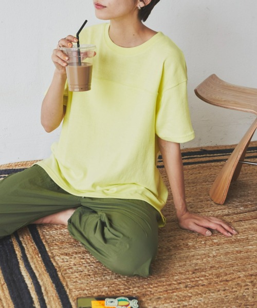 Auntie Rosa Holiday(アンティローザホリデー)の「ヘビーウェイトフットボールT(Tシャツ/カットソー・レディース・グリーン/オフホワイト/ライトブルー/イエロー/ピンク/チャコールグレー・FREE)」の22枚目の写真