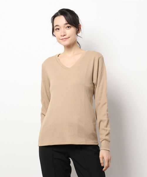 NO WAY(ノーウェイ)の「/Bd/Vネックワッフルカットソー 半袖(Tシャツ/カットソー・レディース・カーキ/ベージュ/ホワイト/ブラック/グレー/ネイビー/ライトピンク・X-LARGE/LARGE/MEDIUM)」の14枚目の写真
