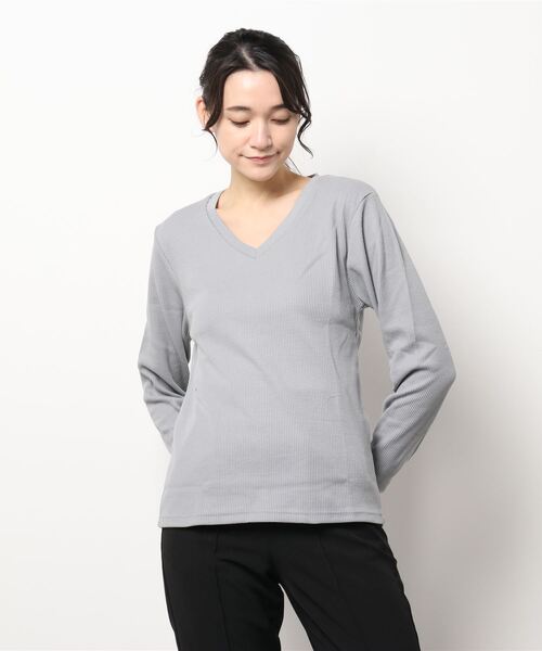 NO WAY(ノーウェイ)の「/Bd/Vネックワッフルカットソー 半袖(Tシャツ/カットソー・レディース・カーキ/ベージュ/ホワイト/ブラック/グレー/ネイビー/ライトピンク・X-LARGE/LARGE/MEDIUM)」の15枚目の写真