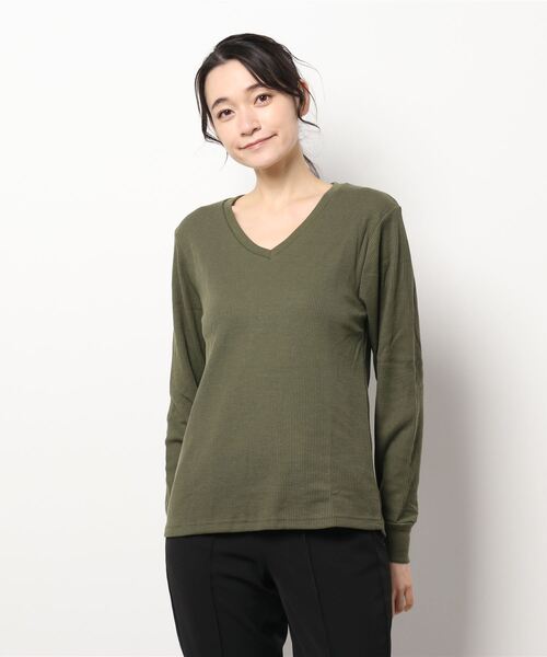 NO WAY(ノーウェイ)の「/Bd/Vネックワッフルカットソー 半袖(Tシャツ/カットソー・レディース・カーキ/ベージュ/ホワイト/ブラック/グレー/ネイビー/ライトピンク・X-LARGE/LARGE/MEDIUM)」の17枚目の写真