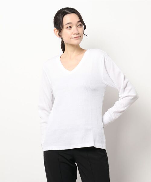 NO WAY(ノーウェイ)の「/Bd/Vネックワッフルカットソー 半袖(Tシャツ/カットソー・レディース・カーキ/ベージュ/ホワイト/ブラック/グレー/ネイビー/ライトピンク・X-LARGE/LARGE/MEDIUM)」の19枚目の写真