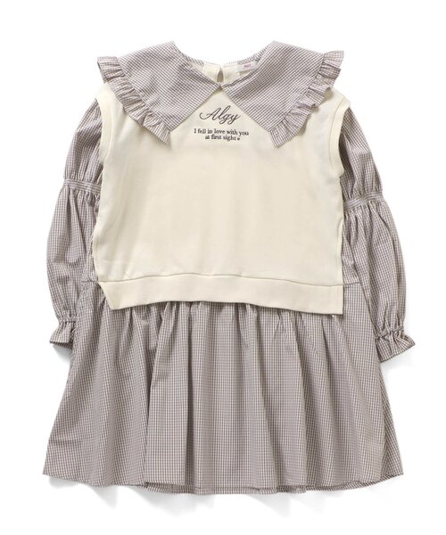 algy（アルジー）の「袖シャーリングドッキング風ワンピ（ワンピース・キッズ・アイボリー/ブラック・MEDIUM/XXX-SMALL/X-SMALL/XX-SMALL/SMALL）」の2枚目の写真