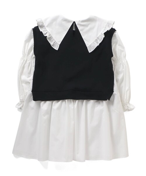 algy（アルジー）の「袖シャーリングドッキング風ワンピ（ワンピース・キッズ・アイボリー/ブラック・MEDIUM/XXX-SMALL/X-SMALL/XX-SMALL/SMALL）」の3枚目の写真