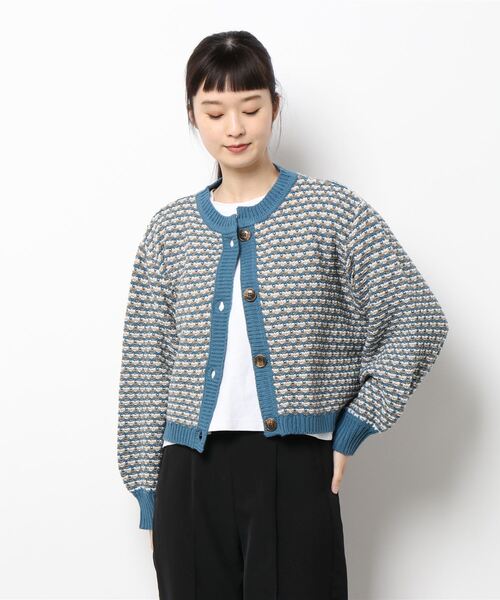 Lugnoncure（ルノンキュール）の「ジャカードカーディガン（カーディガン/ボレロ・レディース・ベージュ/ブルー/グリーン・ﾌﾘ-）」の3枚目の写真