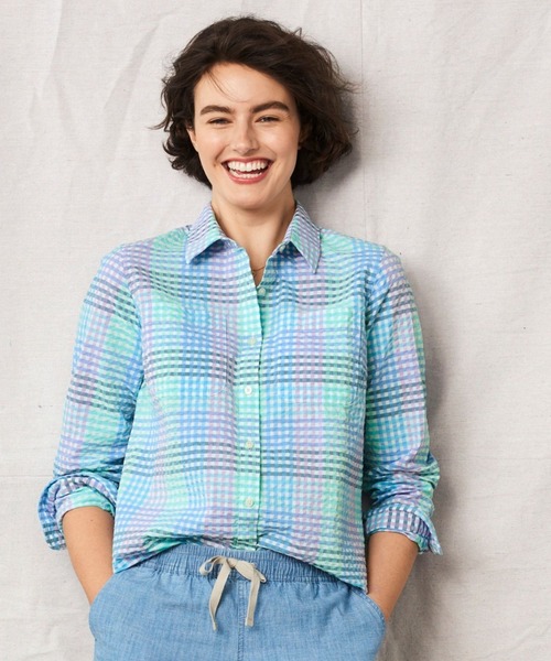 バケーションランド・シアサッカー・シャツ、長袖 プラッド ジャパン・フィット（シャツ/ブラウス）｜L.L.Bean（エルエルビーン）
