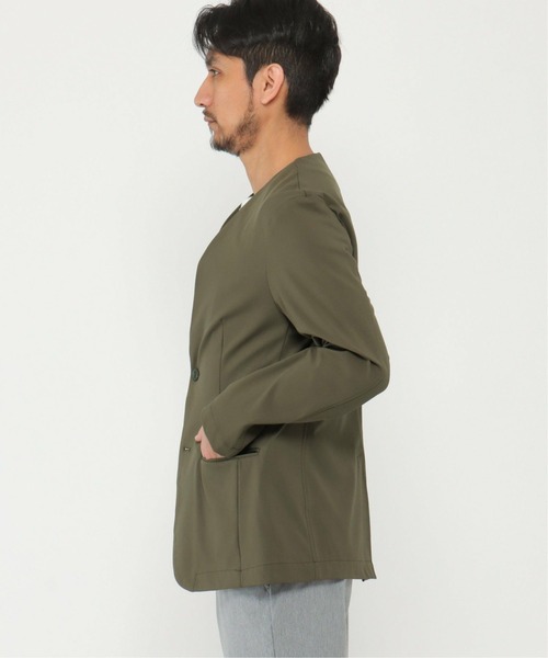 イッカラウンジ　ノーカラージャケット Vネック パンツ セットアップ　M セール】ストレッチイージーケアノーカラージャケット