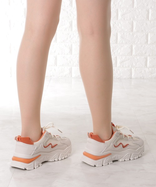 Lace Ladies(レースレディース)の「カラーライン厚底メッシュレースアップスニーカー(スニーカー・レディース・ブルー/オレンジ・24.5/24/22.5/23/23.5/25)」の8枚目の写真
