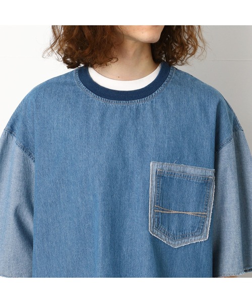 Purple&Yellow（パープルアンドイエロー）の「デニムプルオーバーシャツ（シャツ/ブラウス・メンズ・ライトインディゴブルー/ワンウォッシュ・LARGE/SMALL/MEDIUM）」の16枚目の写真