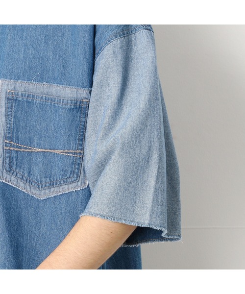 Purple&Yellow（パープルアンドイエロー）の「デニムプルオーバーシャツ（シャツ/ブラウス・メンズ・ライトインディゴブルー/ワンウォッシュ・LARGE/SMALL/MEDIUM）」の17枚目の写真