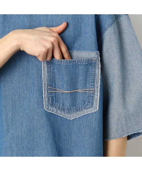 Purple&Yellow（パープルアンドイエロー）の「デニムプルオーバーシャツ（シャツ/ブラウス・メンズ・ライトインディゴブルー/ワンウォッシュ・LARGE/SMALL/MEDIUM）」の18枚目の写真