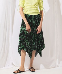 アートプリントランダムヘムプリーツスカート